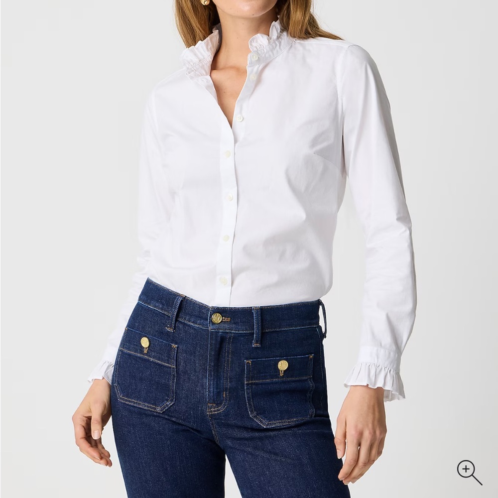 NWT J. Crew Ruffle Button-up Top White Cotton